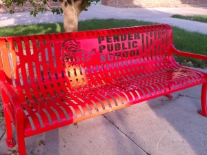 You can really see the school pride in these small towns.  They had a dozen of these benches outside the school.