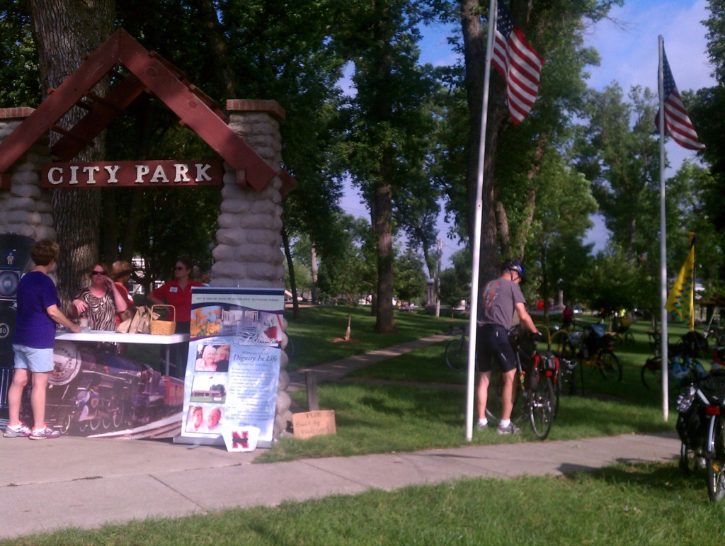 One of our first towns of the day, Emerson, NE.  Always great the way the locals come out and provide food, water and big smiles.