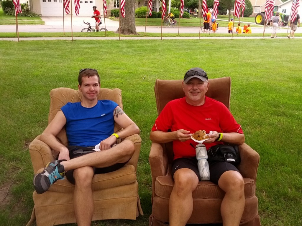 This town when all out and provided comfortable chairs for the riders to rest on.  