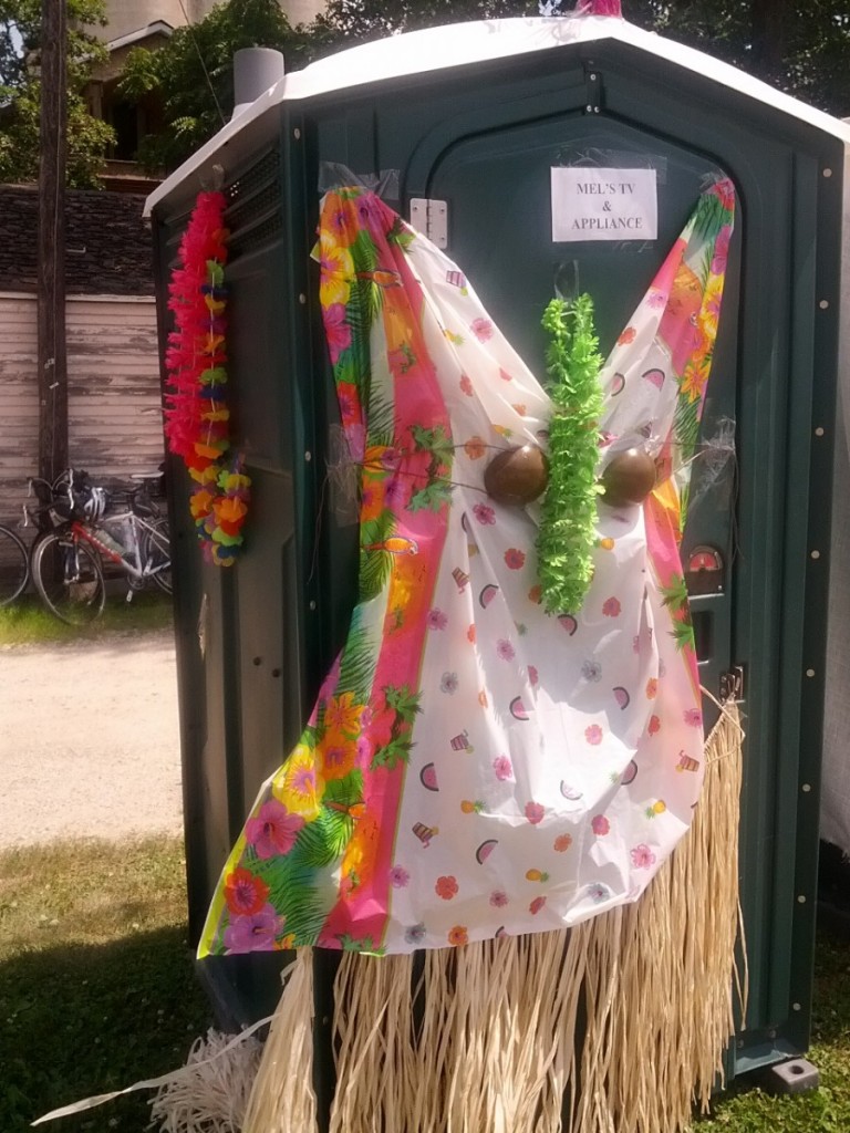 This town had a contest for their locals to decorate the porta potties.  